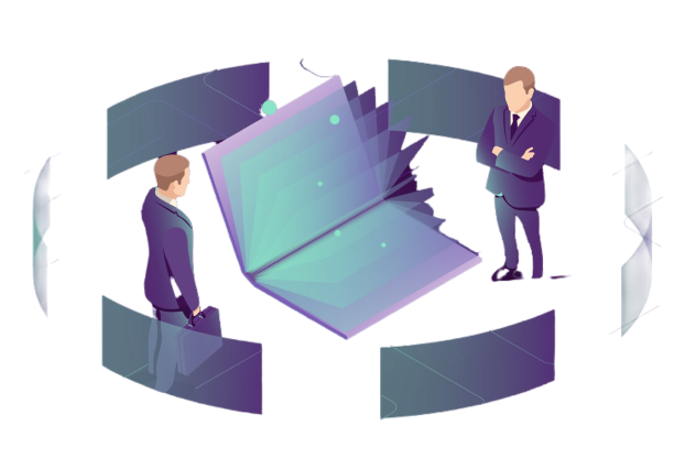 workers looking at a book